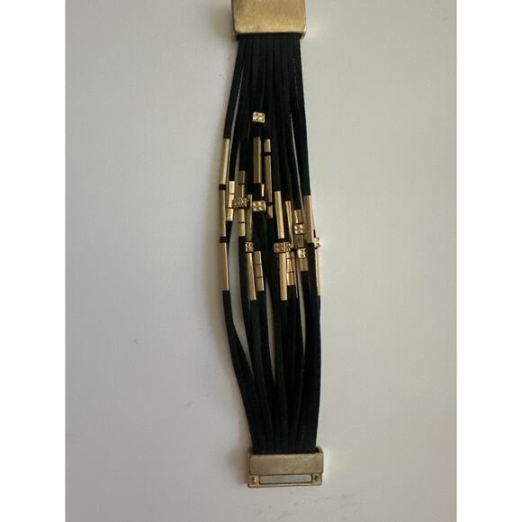 Black Leather Magnetic Wrap Bracelet | Comfortable | Easy on off style - Picture 2 of 4